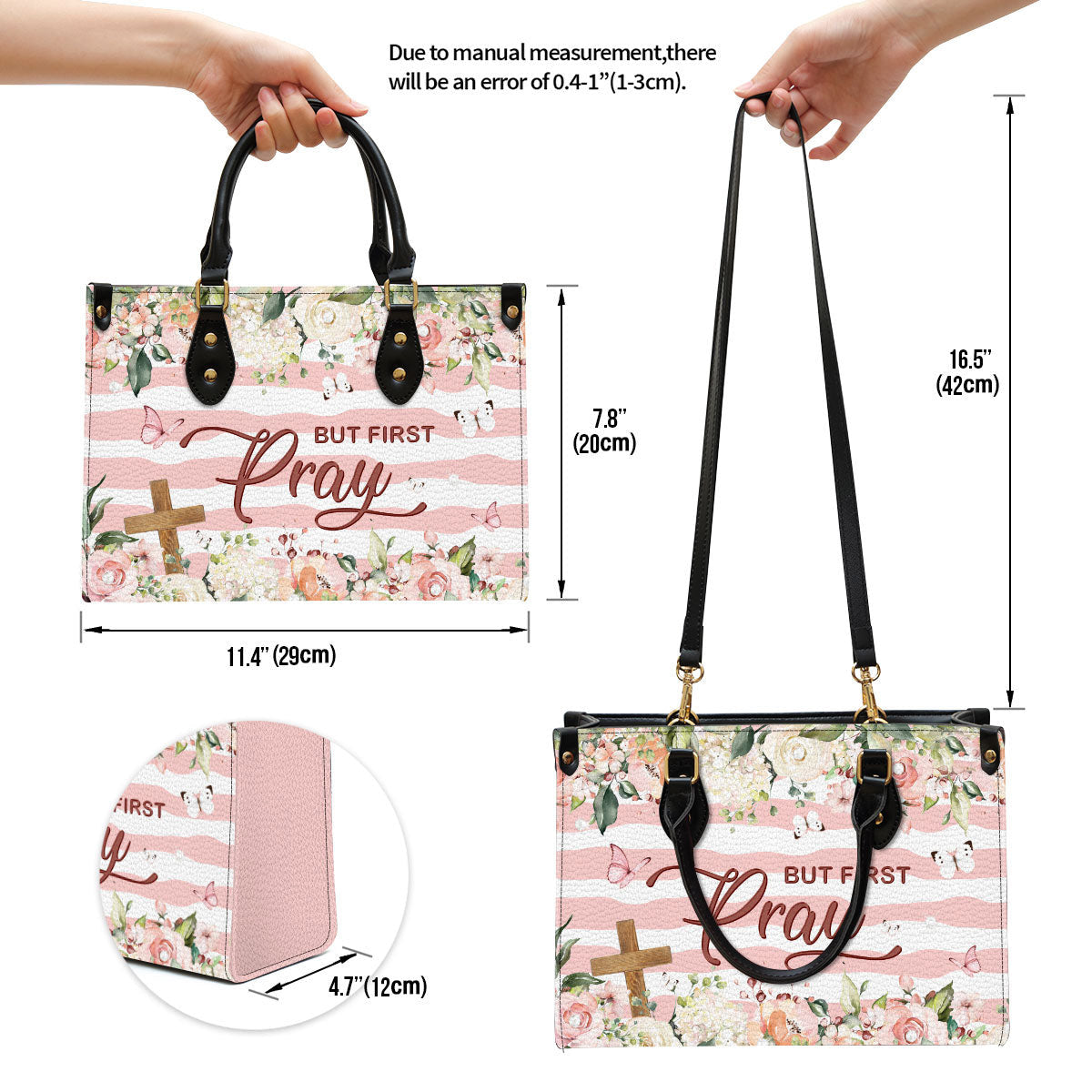 But Frist Pray Cross Leather Handbag, Religious Gifts For Women, Women Pu Leather Bag
