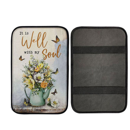 Butterflies Flowers It Is Well With My Soul Car Center Console Cover, Religious Car Armrest Accessories