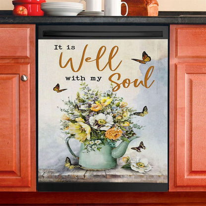 Butterflies Flowers It Is Well With My Soul Dishwasher Cover, Bible Verse Dishwasher Magnet Cover, Scripture Kitchen Decor