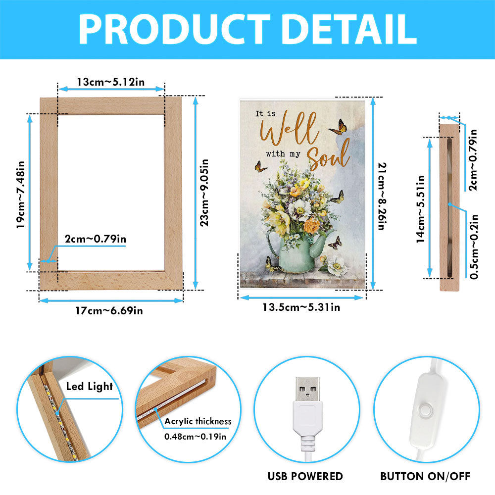 Butterflies Flowers It Is Well With My Soul Frame Lamp Prints - Bible Verse Decor - Scripture Art
