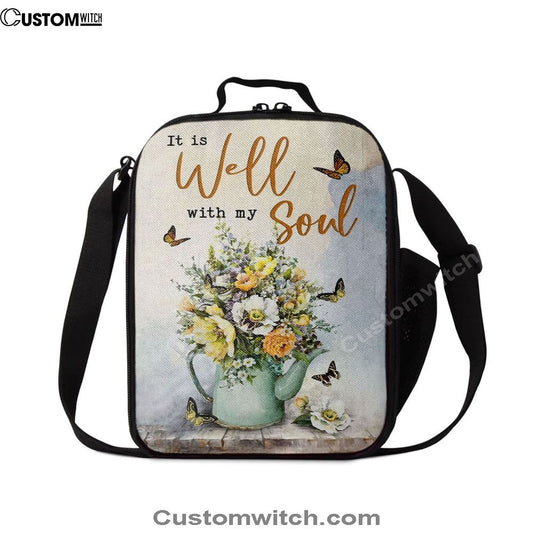 Butterflies Flowers It Is Well With My Soul Lunch Bag, Christian Lunch Bag For School, Picnic, Religious Lunch Bag