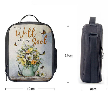 Butterflies Flowers It Is Well With My Soul Lunch Bag, Christian Lunch Bag For School, Picnic, Religious Lunch Bag