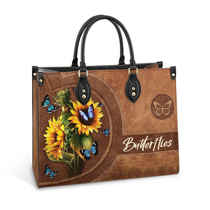 Butterfly Beauty Sunflowers Leather Bag, Women's Pu Leather Bag, Best Mother's Day Gifts