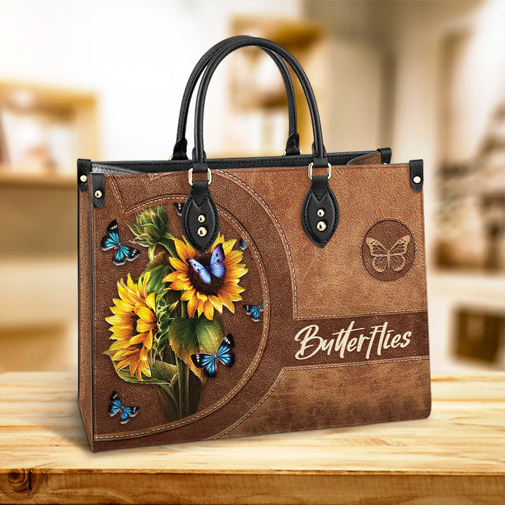 Butterfly Beauty Sunflowers Leather Bag, Women's Pu Leather Bag, Best Mother's Day Gifts