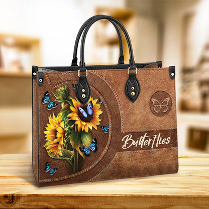Butterfly Beauty Sunflowers Leather Bag, Women's Pu Leather Bag, Best Mother's Day Gifts