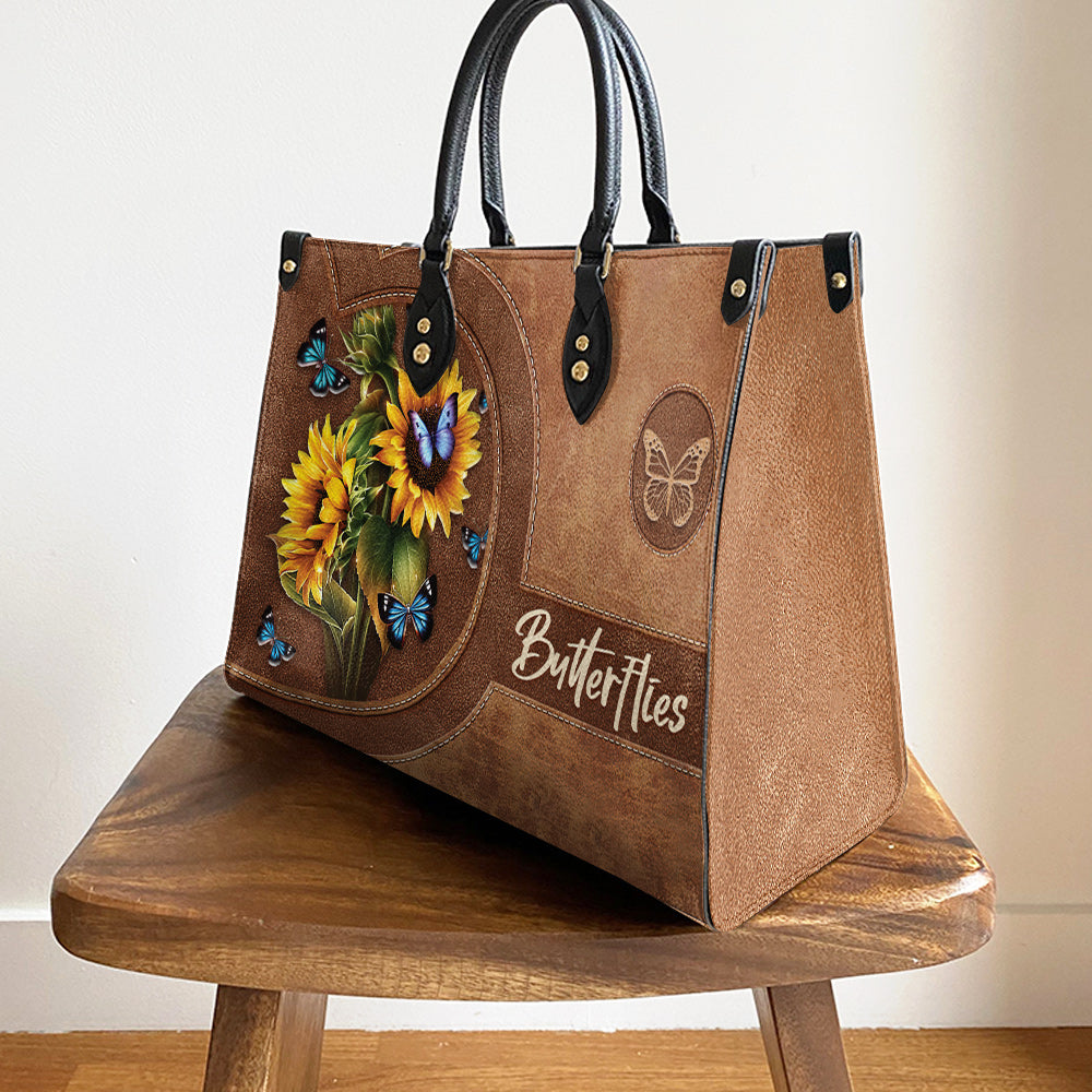 Butterfly Beauty Sunflowers Leather Bag, Women's Pu Leather Bag, Best Mother's Day Gifts