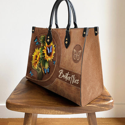 Butterfly Beauty Sunflowers Leather Bag, Women's Pu Leather Bag, Best Mother's Day Gifts