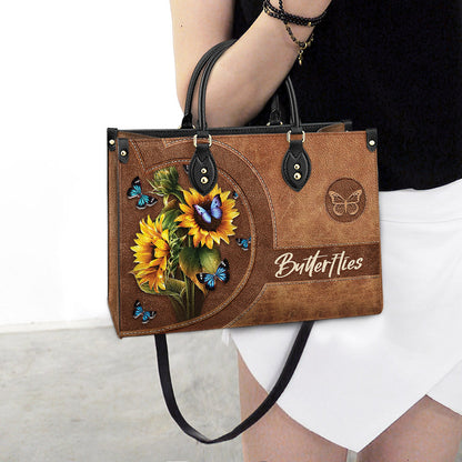Butterfly Beauty Sunflowers Leather Bag, Women's Pu Leather Bag, Best Mother's Day Gifts