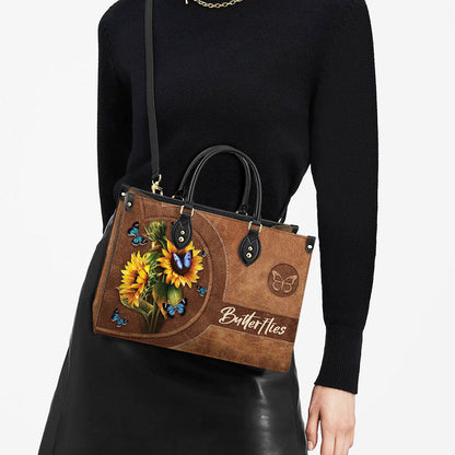 Butterfly Beauty Sunflowers Leather Bag, Women's Pu Leather Bag, Best Mother's Day Gifts