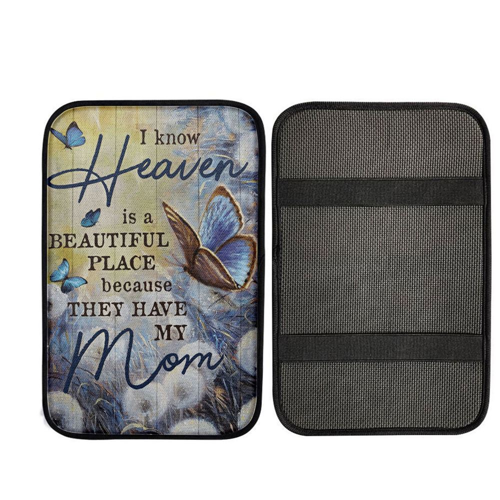Butterfly Dandelion Field I Know Heaven Is A Beautiful Place Car Center Console Cover, Religious Car Armrest Accessories