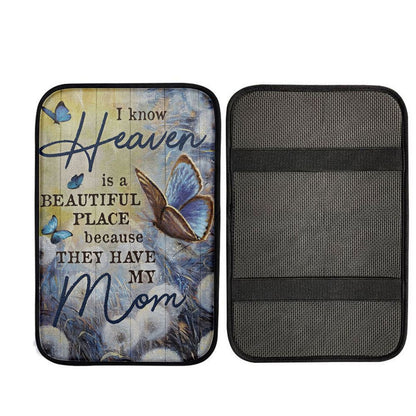 Butterfly Dandelion Field I Know Heaven Is A Beautiful Place Car Center Console Cover, Religious Car Armrest Accessories