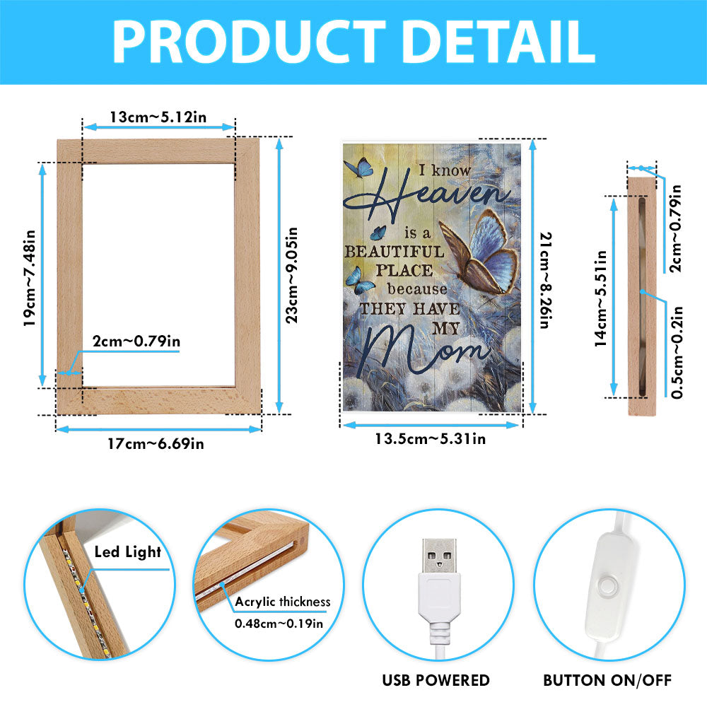 Butterfly Dandelion Field I Know Heaven Is A Beautiful Place Frame Lamp Art - Christian Art Decor - Religious Gifts Night Light