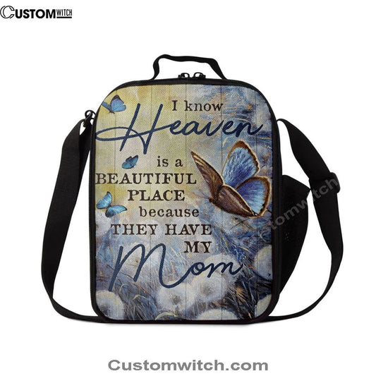 Butterfly Dandelion Field I Know Heaven Is A Beautiful Place Lunch Bag, Christian Lunch Bag For School, Picnic, Religious Lunch Bag