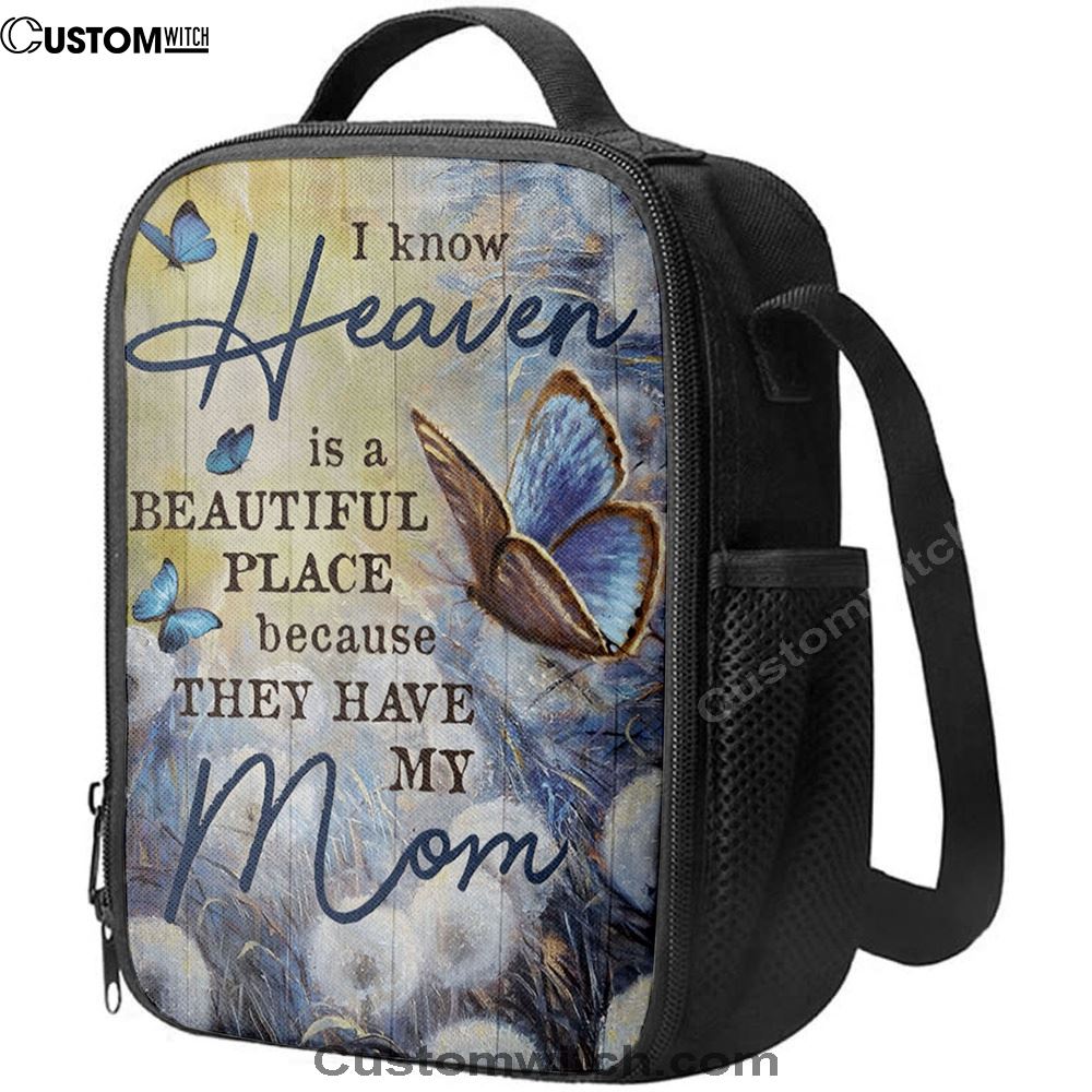 Butterfly Dandelion Field I Know Heaven Is A Beautiful Place Lunch Bag, Christian Lunch Bag For School, Picnic, Religious Lunch Bag