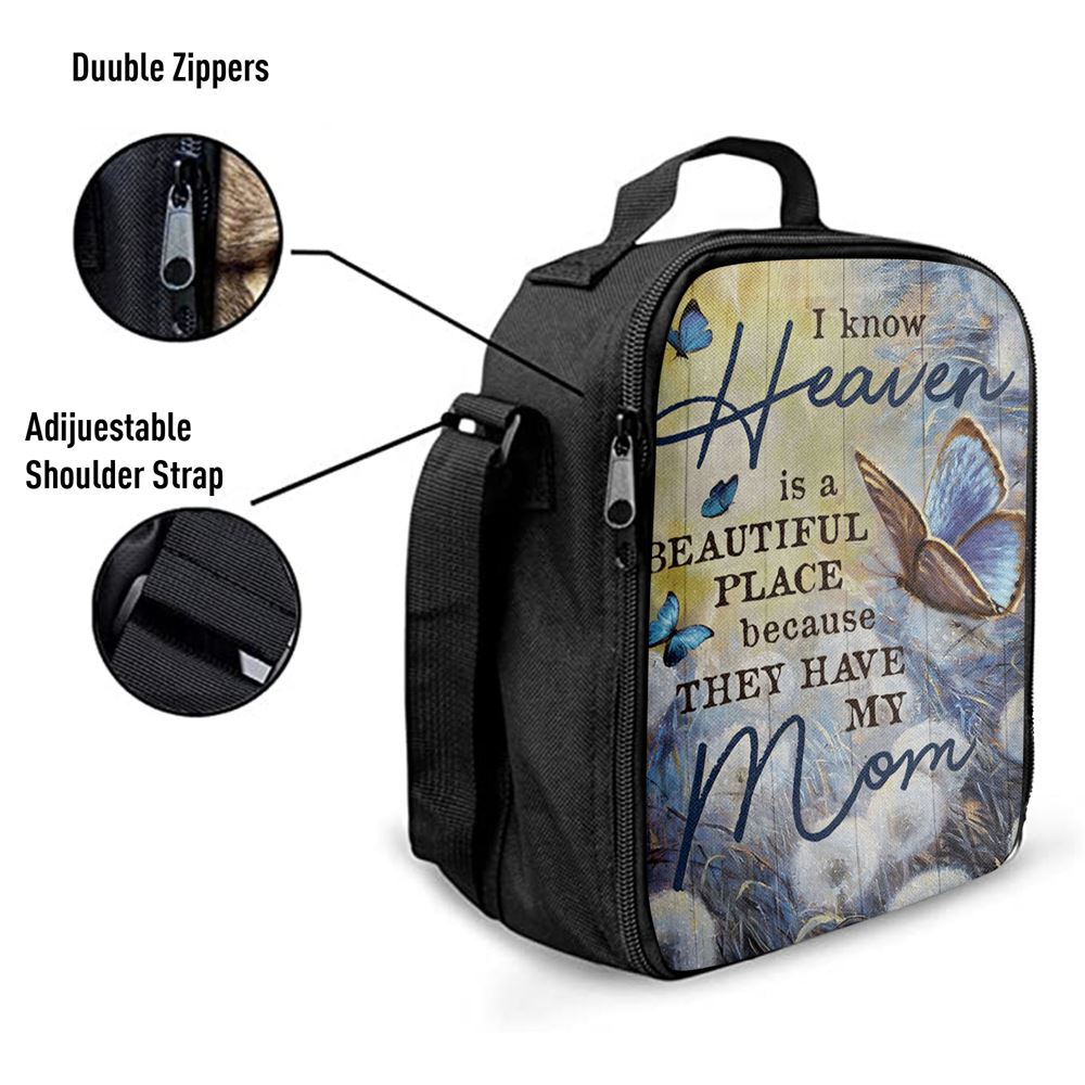 Butterfly Dandelion Field I Know Heaven Is A Beautiful Place Lunch Bag, Christian Lunch Bag For School, Picnic, Religious Lunch Bag