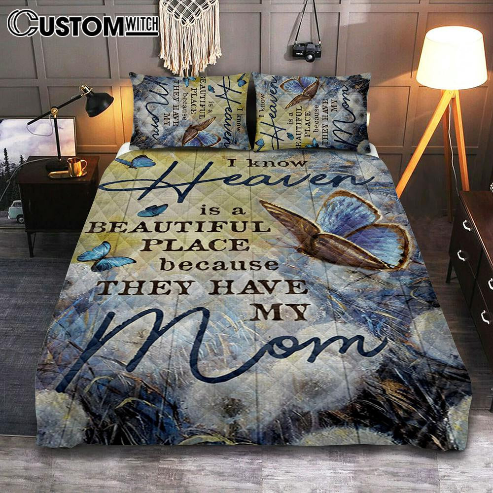 Butterfly Dandelion Field I Know Heaven Is A Beautiful Place Quilt Bedding Set Bedroom - Christian Bedroom Decor - Religious Quilt Bedding Set Prints
