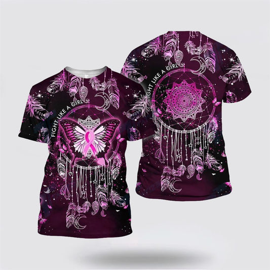 Butterfly Dreamcatcher Breast Cancer Ribbon Pink All Over Print 3D T Shirt, Breast Cancer Gift Ideas, Unisex T Shirt