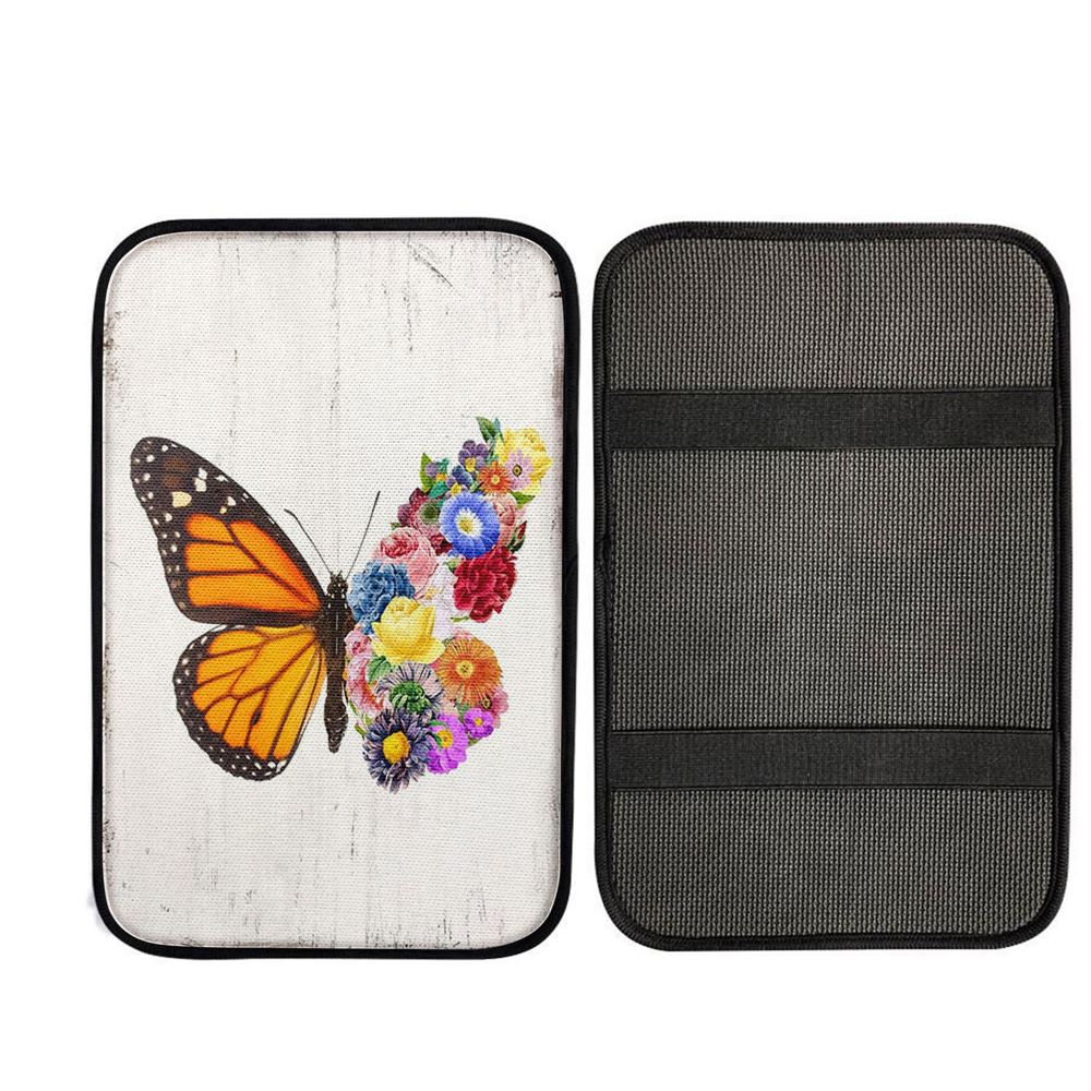 Butterfly Floral Car Center Console Cover - Gift For Women, Religious Car Armrest Accessories