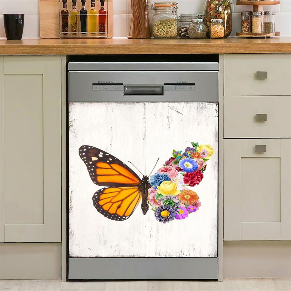 Butterfly Floral Dishwasher Cover, Gift For Women