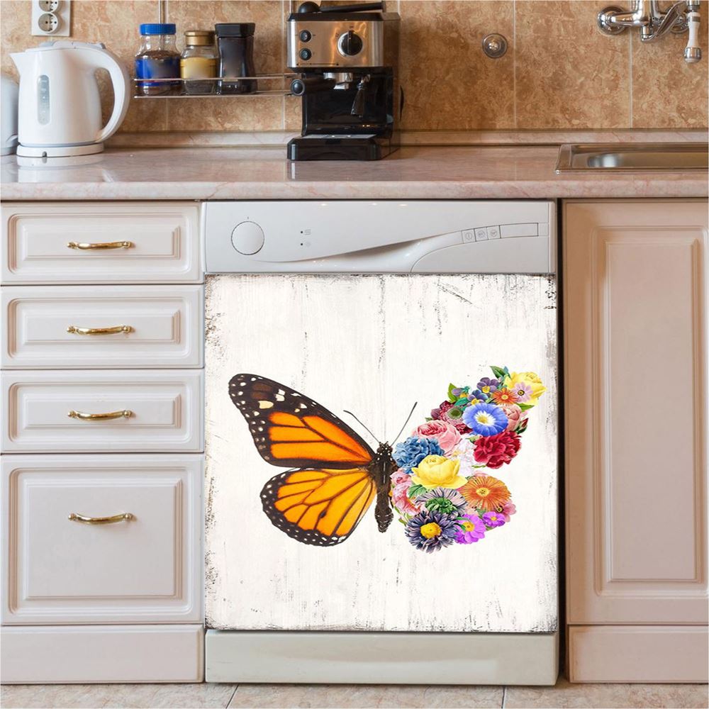 Butterfly Floral Dishwasher Cover, Gift For Women