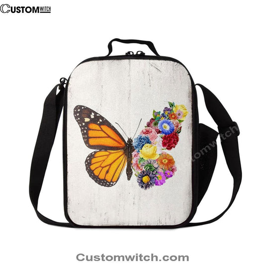 Butterfly Floral Lunch Bag, Christian Lunch Bag For School, Picnic, Religious Lunch Bag