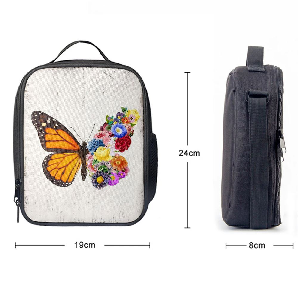 Butterfly Floral Lunch Bag, Christian Lunch Bag For School, Picnic, Religious Lunch Bag