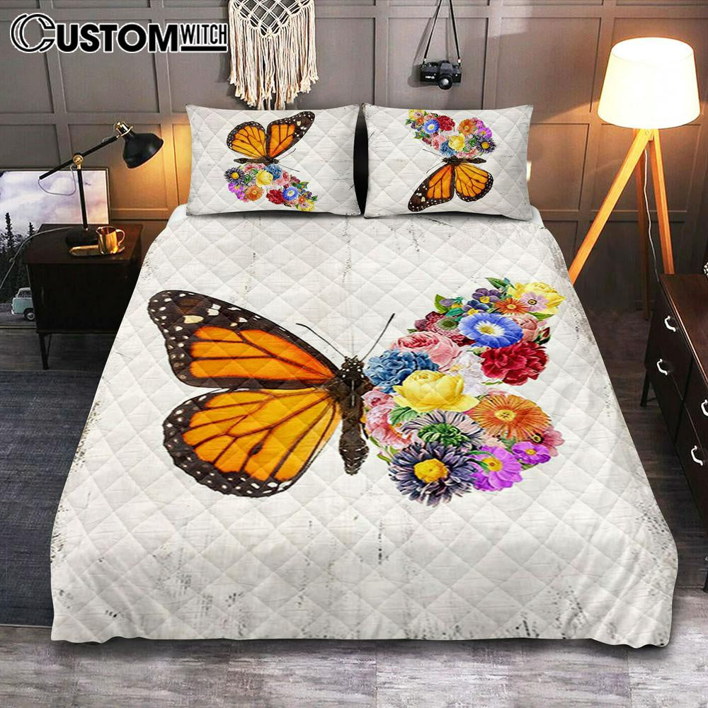 Butterfly Floral Quilt Bedding Set Bedroom - Gift For Women