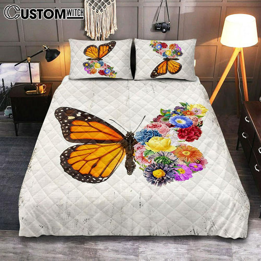 Butterfly Floral Quilt Bedding Set Bedroom - Gift For Women