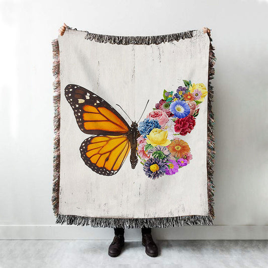Butterfly Floral Woven Throw Blanket - Gift For Women