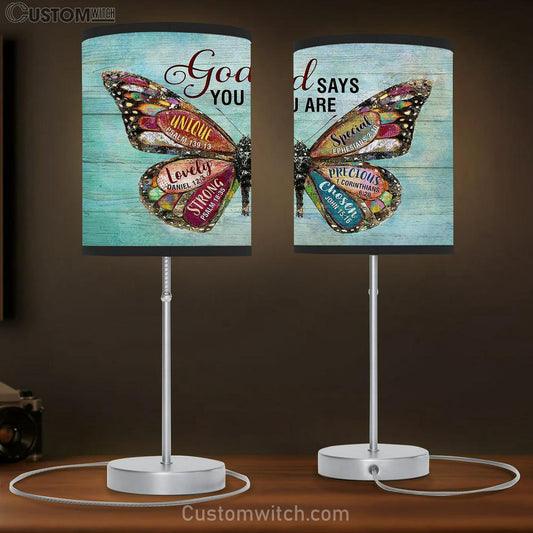 Butterfly God Says You Are Table Lamb Gift - Bible Verse Table Lamb - Religious Bedroom Decor