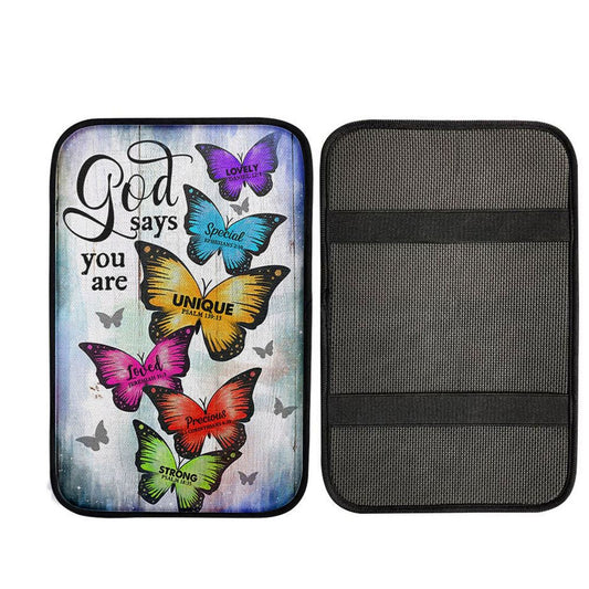 Butterfly God Says You Are Car Center Console Cover, Religious Car Armrest Accessories