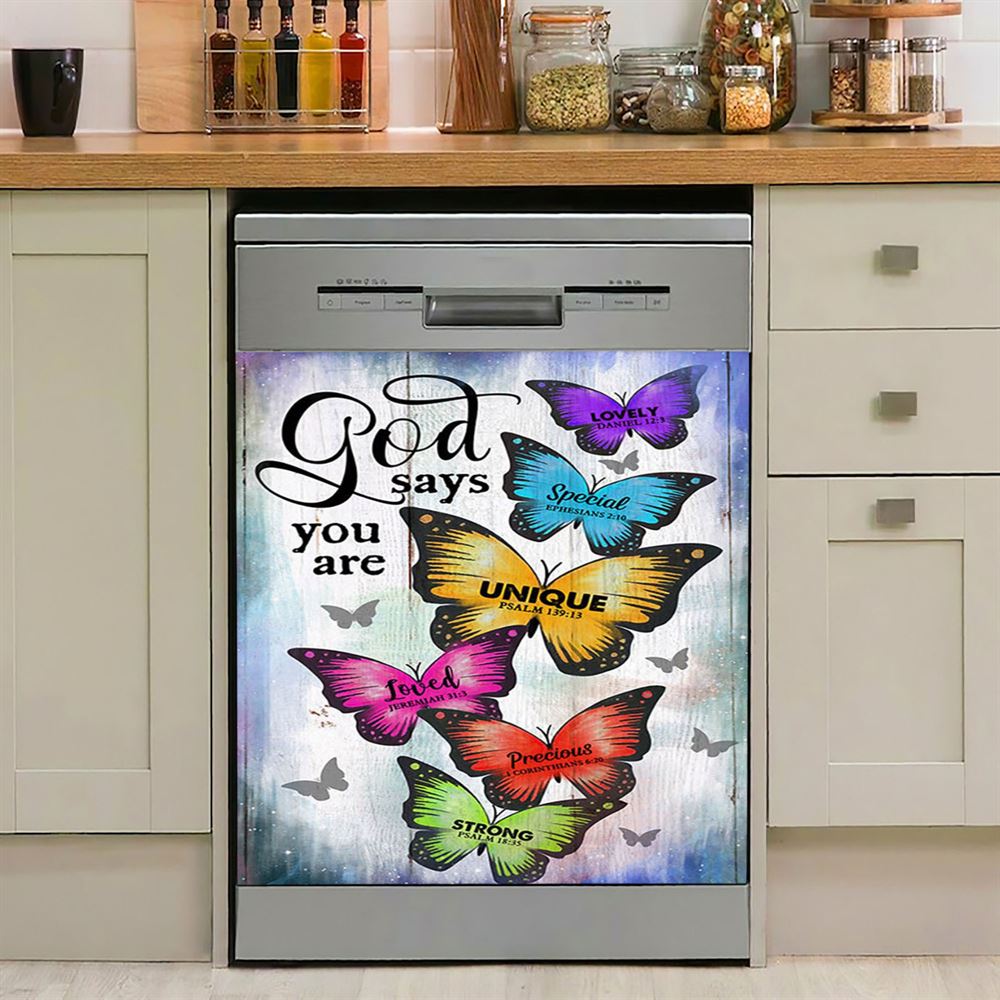 Butterfly God Says You Are Dishwasher Cover, Bible Verse Dishwasher Magnet Cover, Christian Inspirational Kitchen Decor