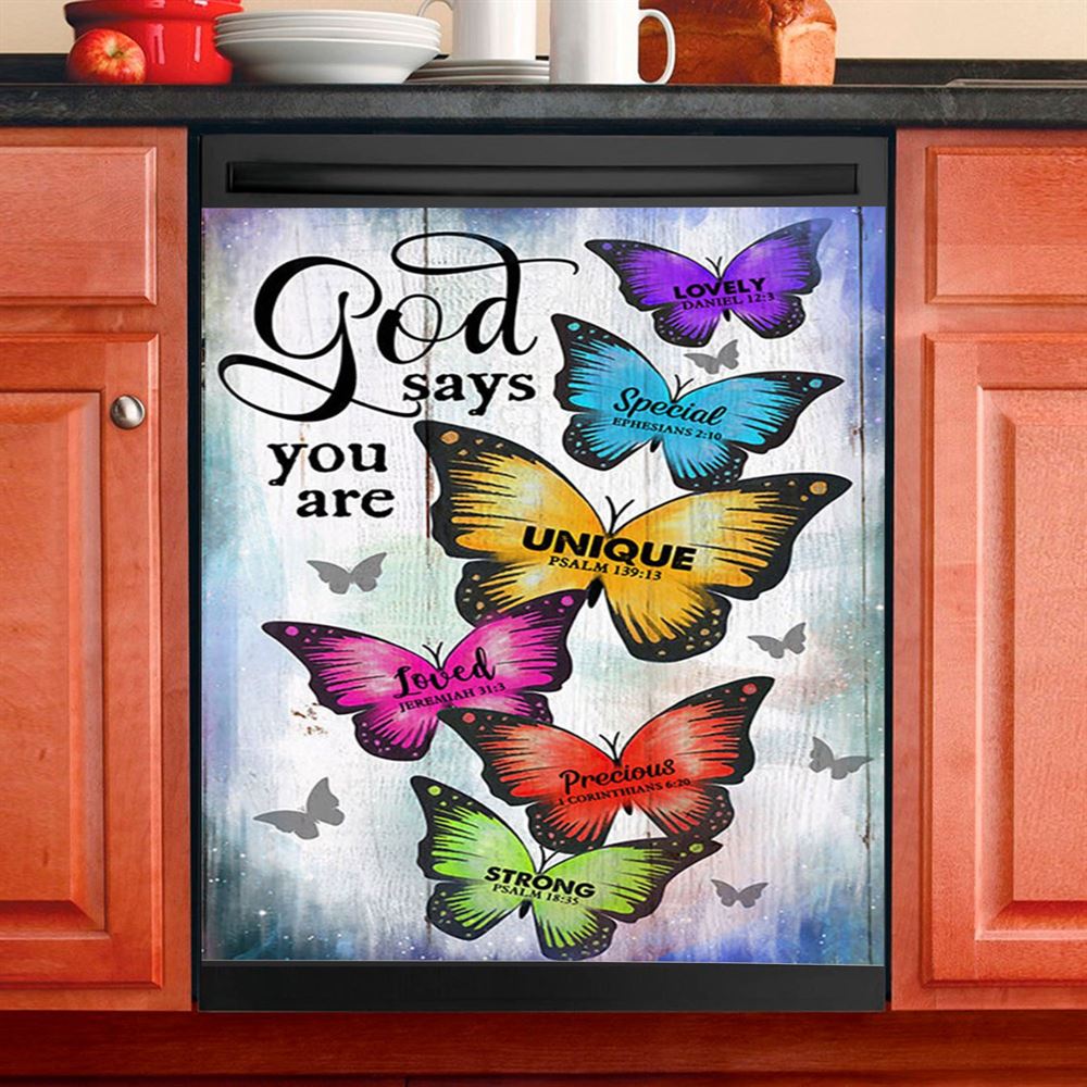 Butterfly God Says You Are Dishwasher Cover, Bible Verse Dishwasher Magnet Cover, Christian Inspirational Kitchen Decor