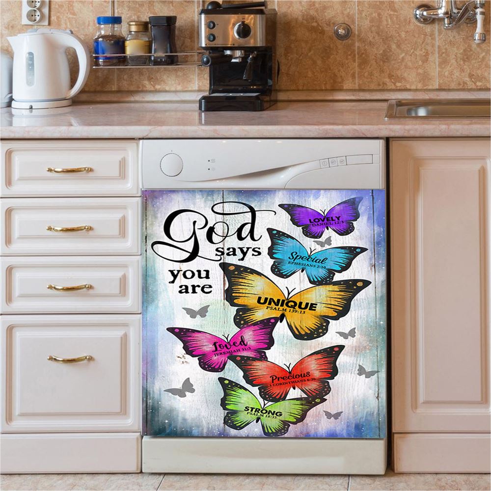 Butterfly God Says You Are Dishwasher Cover, Bible Verse Dishwasher Magnet Cover, Christian Inspirational Kitchen Decor