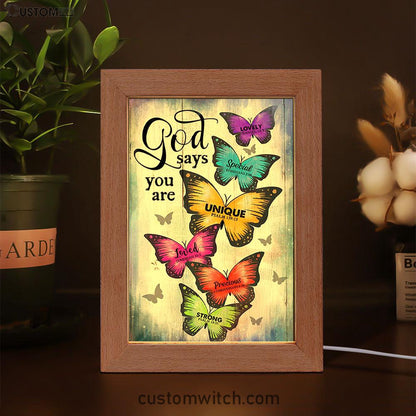 Butterfly God Says You Are Frame Lamp Art - Bible Verse Art - Christian Inspirational Decor