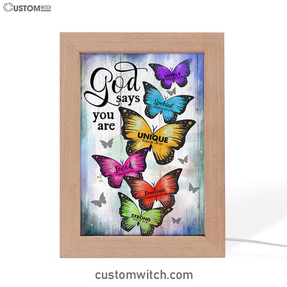 Butterfly God Says You Are Frame Lamp Art - Bible Verse Art - Christian Inspirational Decor