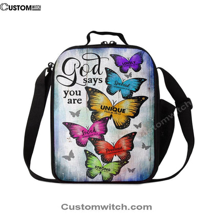 Butterfly God Says You Are Lunch Bag, Christian Lunch Bag For School, Picnic, Religious Lunch Bag