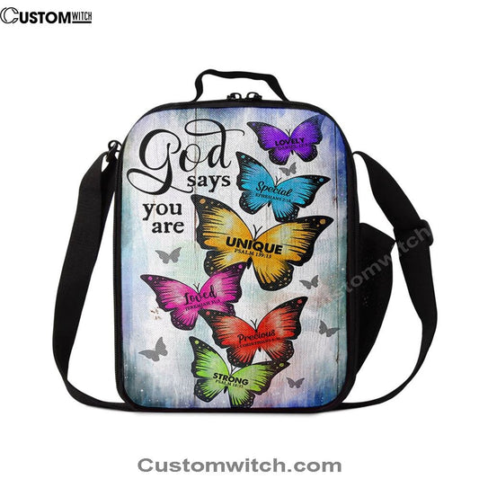 Butterfly God Says You Are Lunch Bag, Christian Lunch Bag For School, Picnic, Religious Lunch Bag