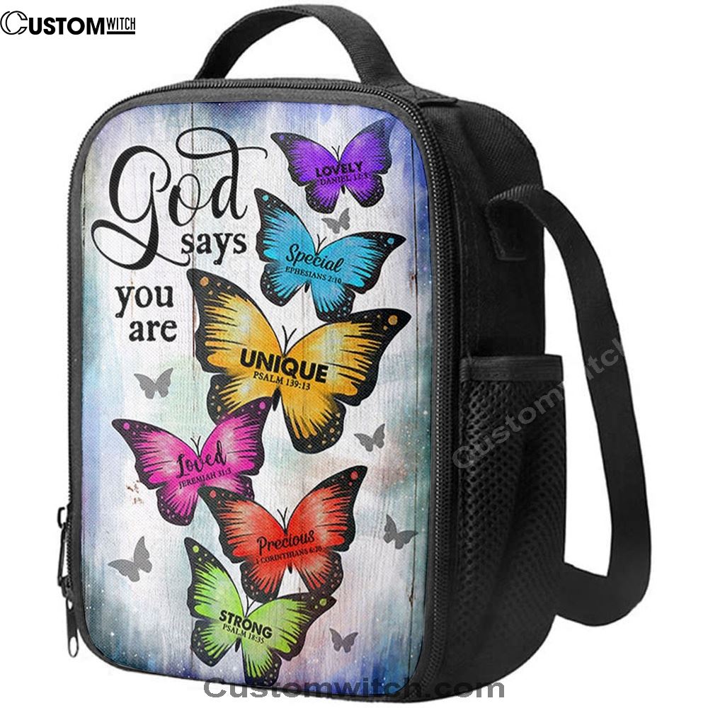 Butterfly God Says You Are Lunch Bag, Christian Lunch Bag For School, Picnic, Religious Lunch Bag