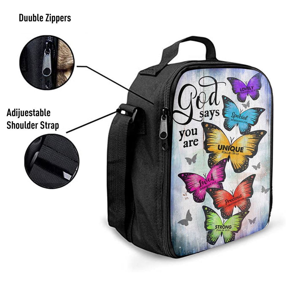 Butterfly God Says You Are Lunch Bag, Christian Lunch Bag For School, Picnic, Religious Lunch Bag