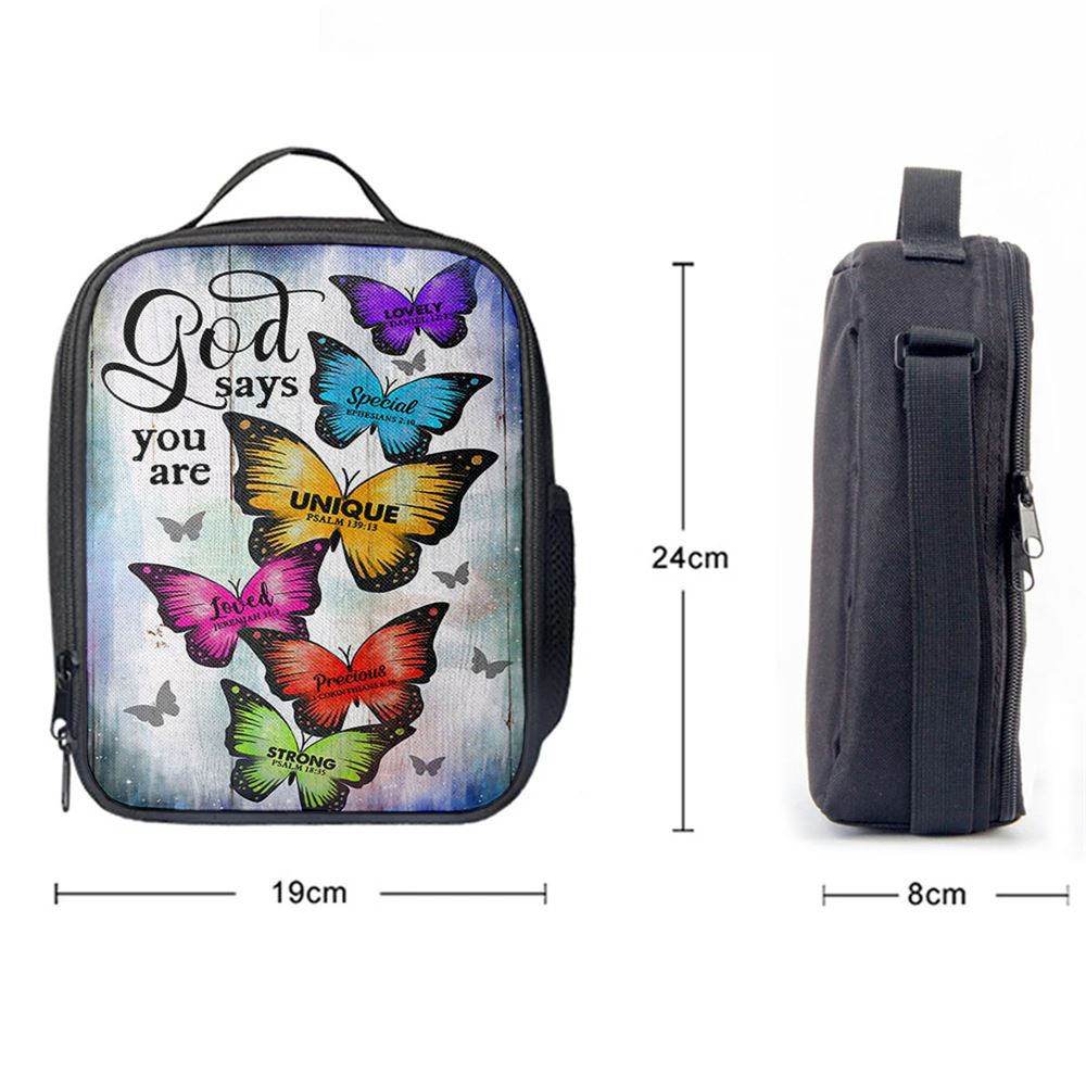 Butterfly God Says You Are Lunch Bag, Christian Lunch Bag For School, Picnic, Religious Lunch Bag