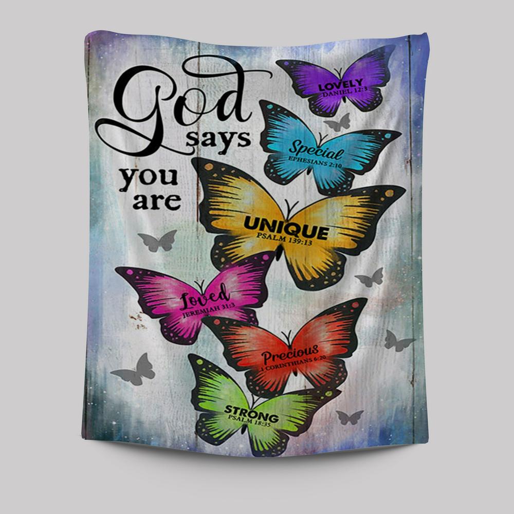 Butterfly God Says You Are Tapestry Art - Bible Verse Wall Art - Christian Inspirational Wall Decor