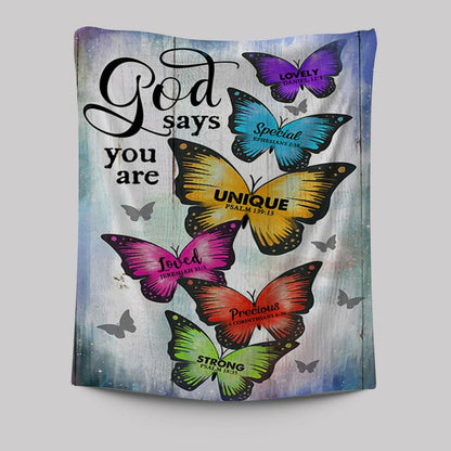 Butterfly God Says You Are Tapestry Art - Bible Verse Wall Art - Christian Inspirational Wall Decor