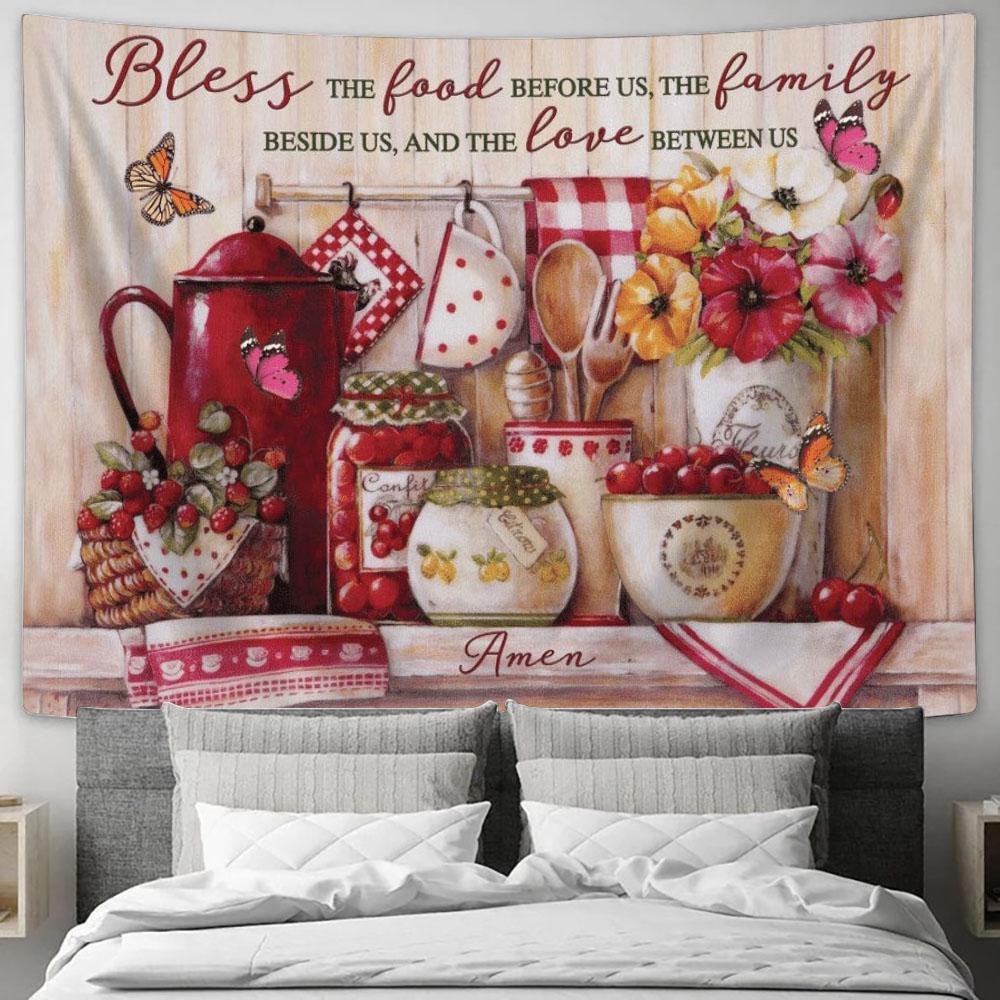 Butterfly Kitchen Utensils And Tools Bless The Food Before Us Tapestry, Tapestries for Living Room Bedroom