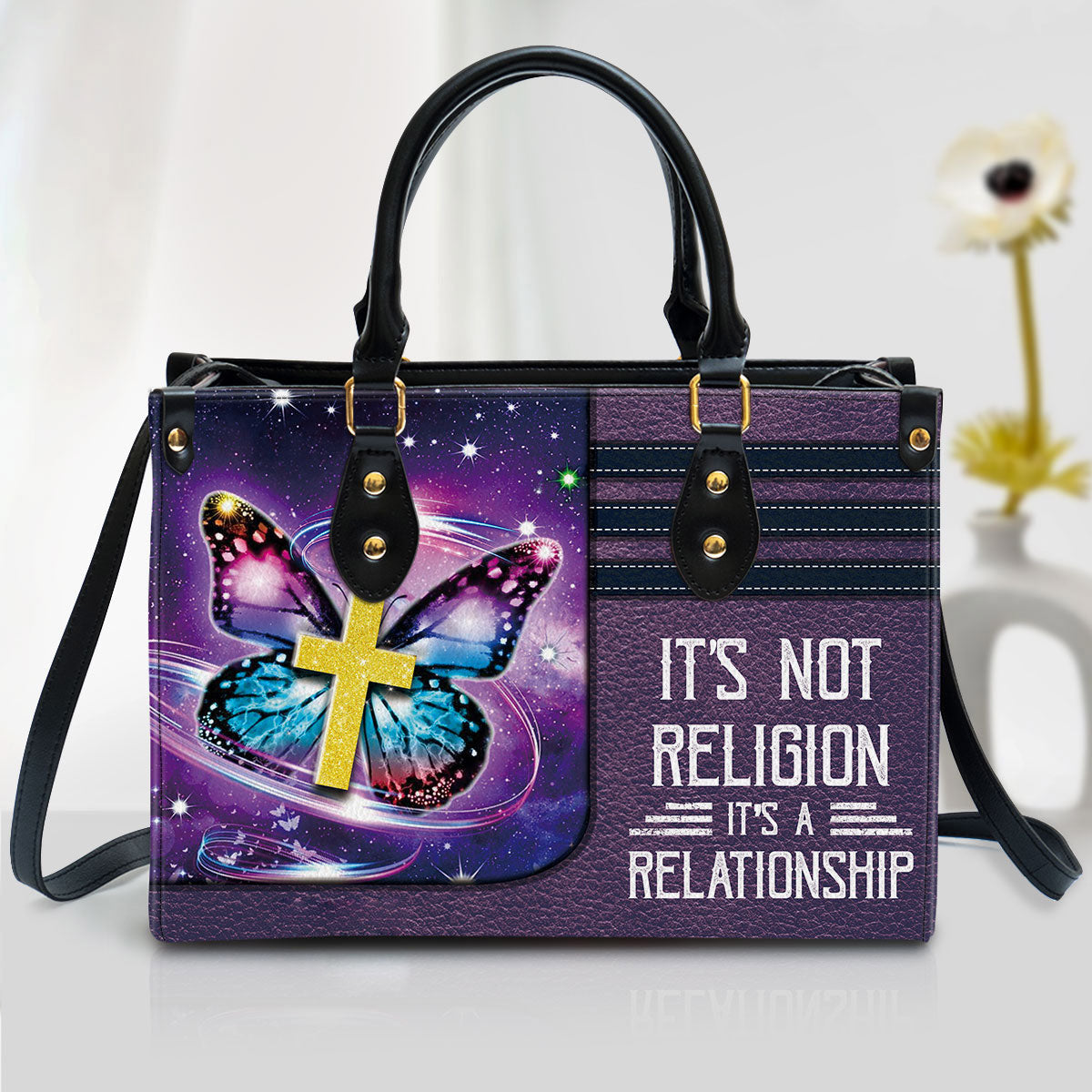 Butterfly Leather Handbag, It‘s Not Religion It’s A Relationship Leather Bag, Religious Gifts For Women