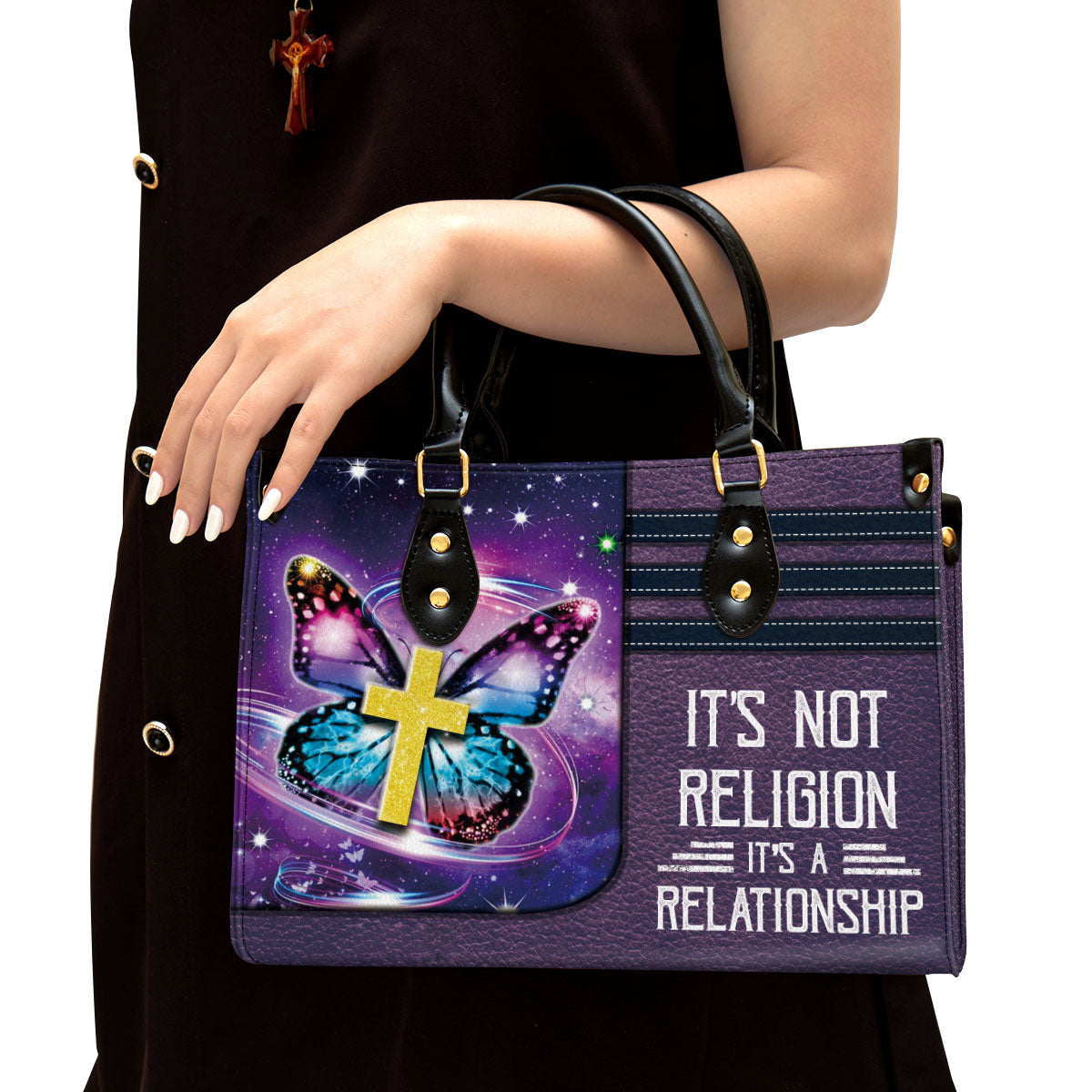 Butterfly Leather Handbag, It‘s Not Religion It’s A Relationship Leather Bag, Religious Gifts For Women