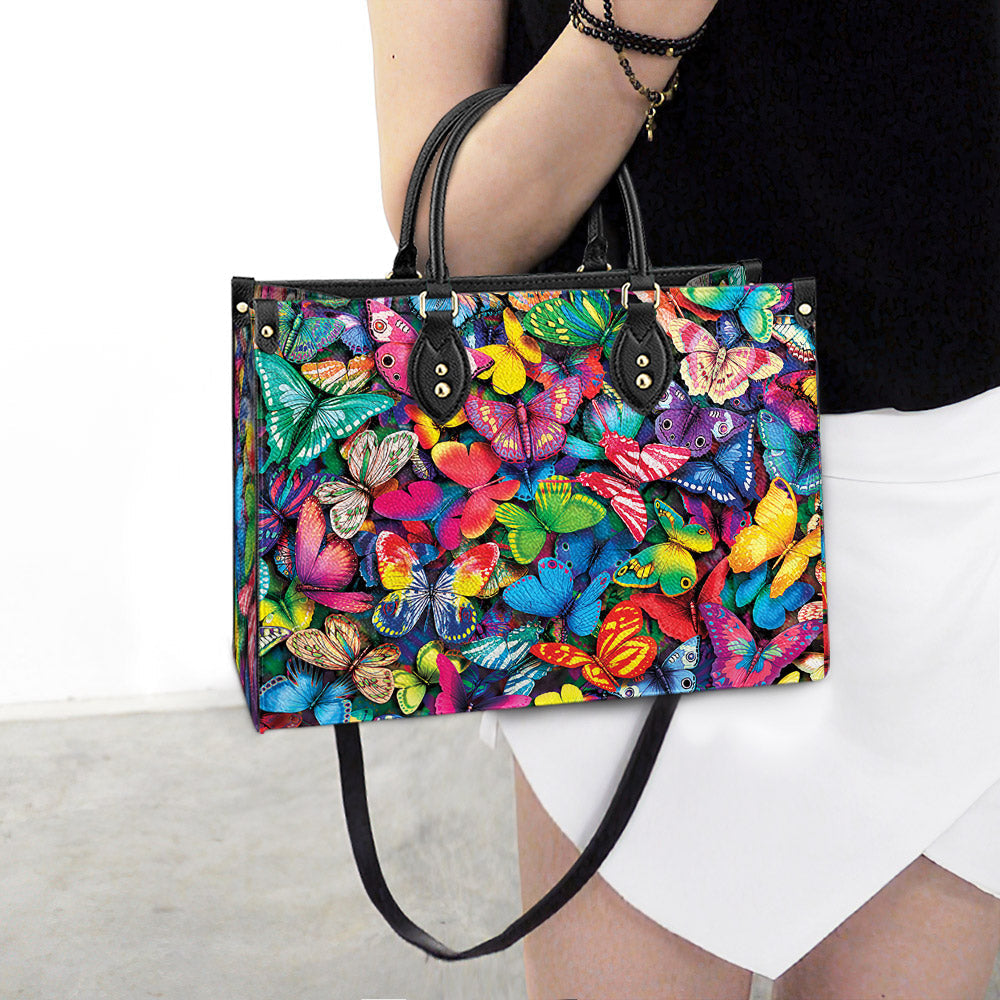 Butterfly Multicolor Pattern Style Leather Bag, Women's Pu Leather Bag, Best Mother's Day Gifts