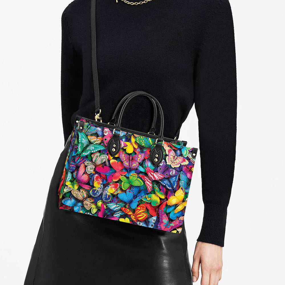 Butterfly Multicolor Pattern Style Leather Bag, Women's Pu Leather Bag, Best Mother's Day Gifts
