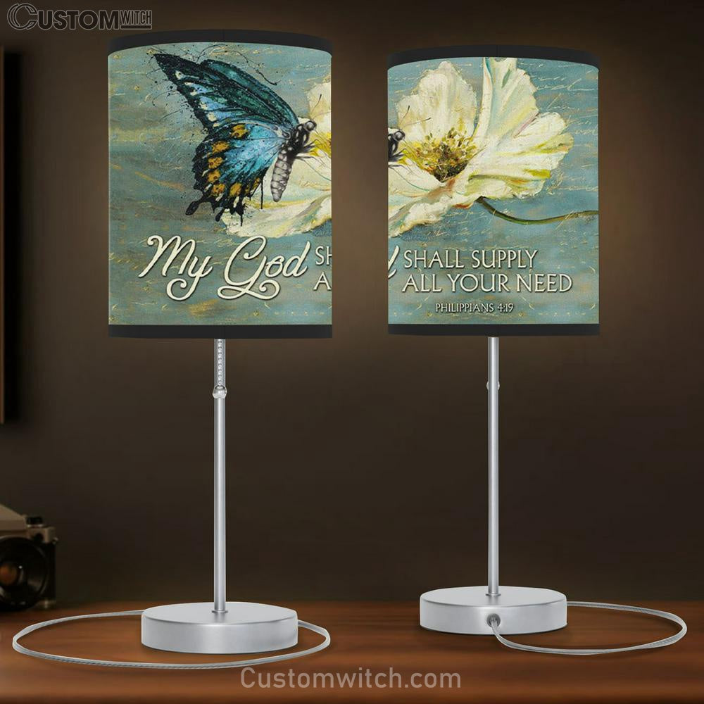 Butterfly My God Shall Supply All Your Need Philippians 419 Table Lamb Gift Print - Christian Bedroom Decor
