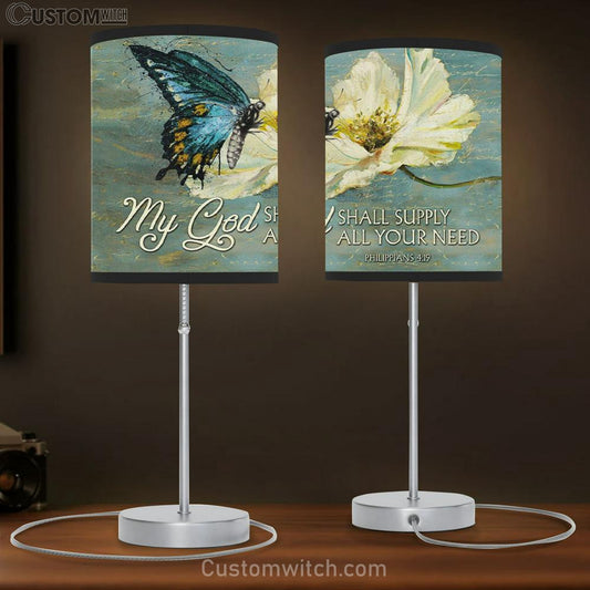 Butterfly My God Shall Supply All Your Need Philippians 419 Table Lamb Gift Print - Christian Bedroom Decor
